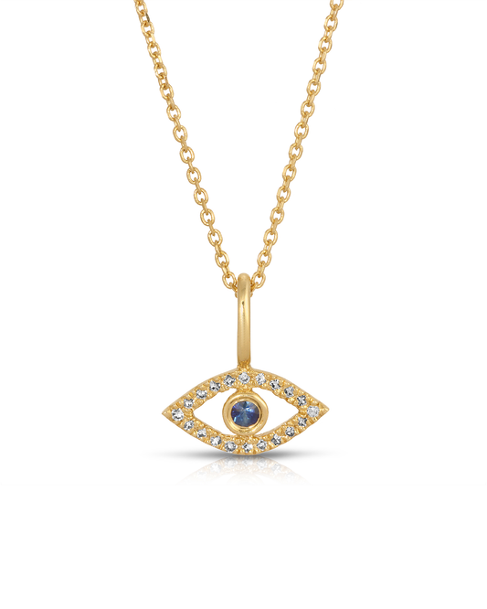Bleu 14k Gold Sapphire and Diamonds Evil Eye Necklace