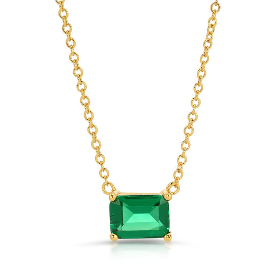 Bling Emerald Cut Solitaire Pendant Necklace - Emerald