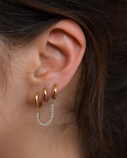 Super Fly Double Piercing Tennis Huggie Hoop